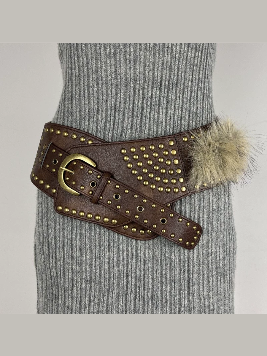 Cinturón de Mujer Retro Versátil con Pelo y Cuero Sintético
