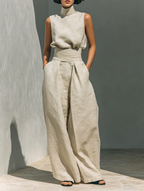 ENSEMBLE PANTALON LARGE EN COTON POUR FEMME