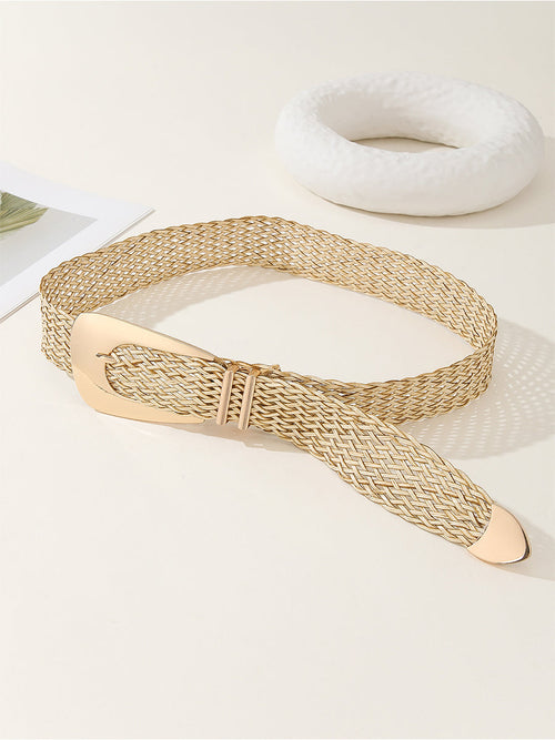 Cinturón de Mujer Chic Trenzado en Algodón y Lino con Hebilla Imitación Metal Dorado
