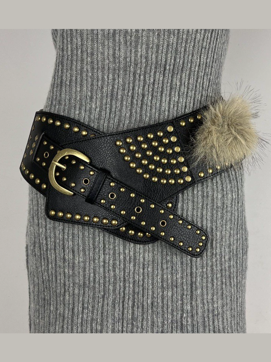 Cinturón de Mujer Retro Versátil con Pelo y Cuero Sintético