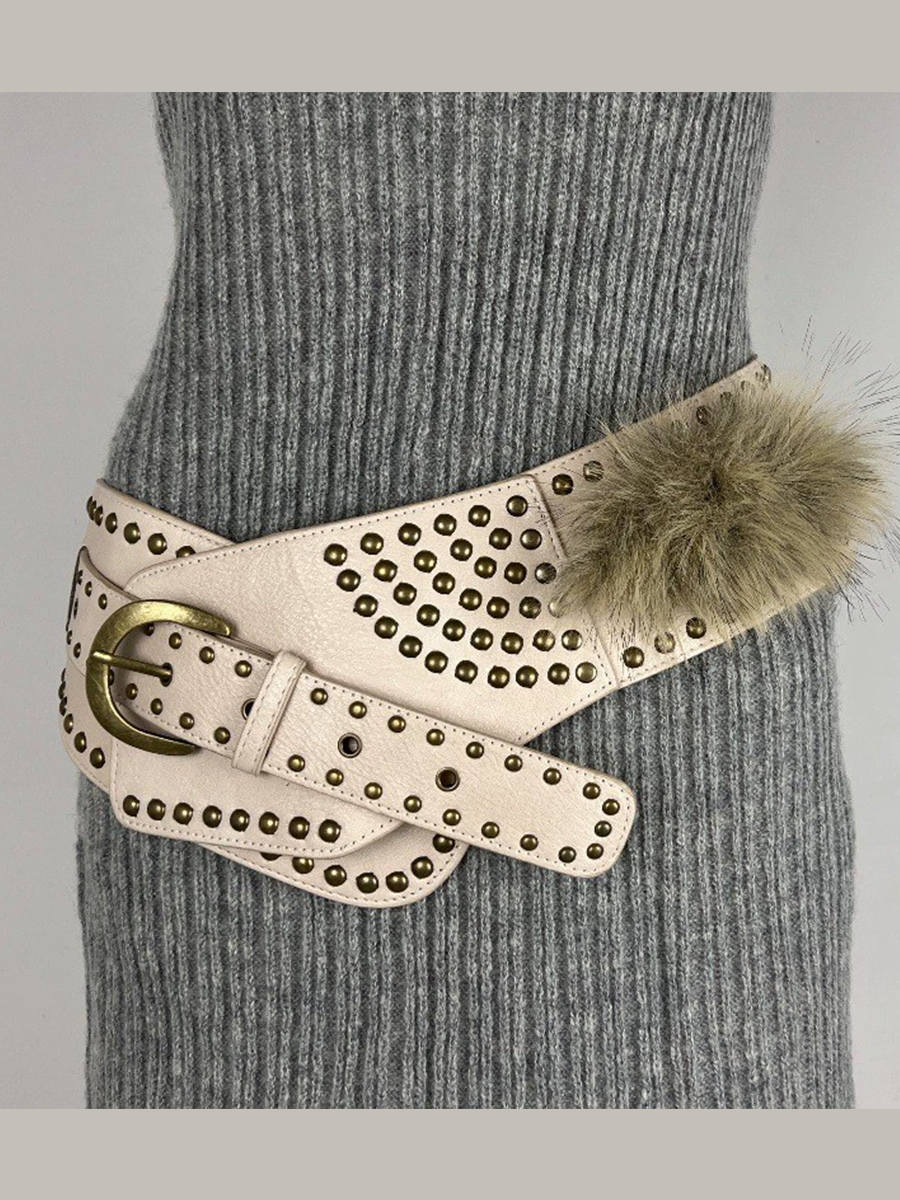 Cinturón de Mujer Retro Versátil con Pelo y Cuero Sintético