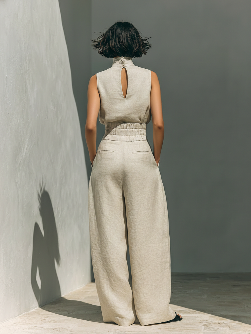 ENSEMBLE PANTALON LARGE EN COTON POUR FEMME