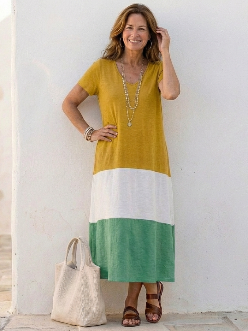 Robe Midi à Manches Courtes Thailia