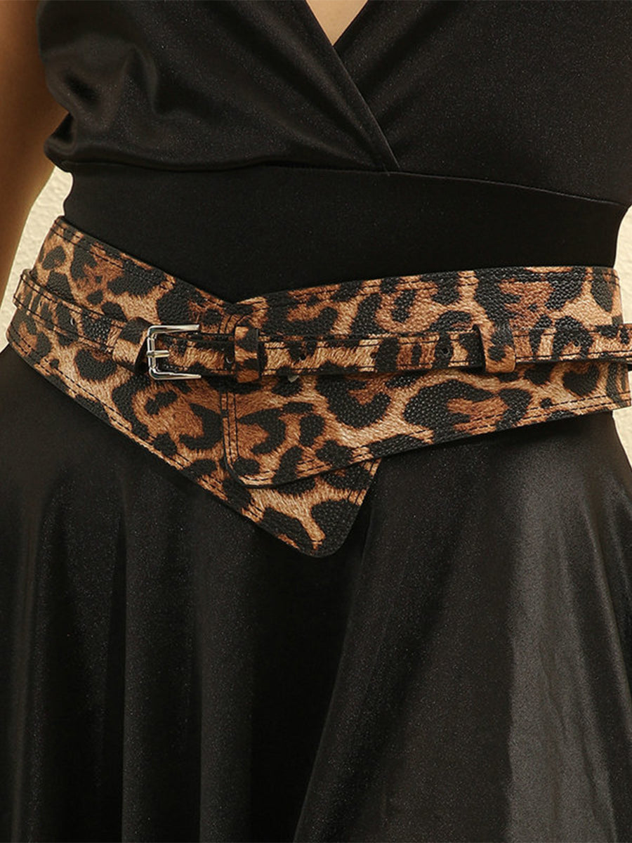Cinturón de Cintura de Mujer con Estampado de Leopardo y Diseño Asimétrico en Cuero Sintético MDA1699H0I