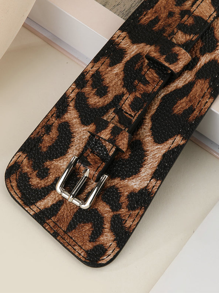 Cinturón de Cintura de Mujer con Estampado de Leopardo y Diseño Asimétrico en Cuero Sintético MDA1699H0I