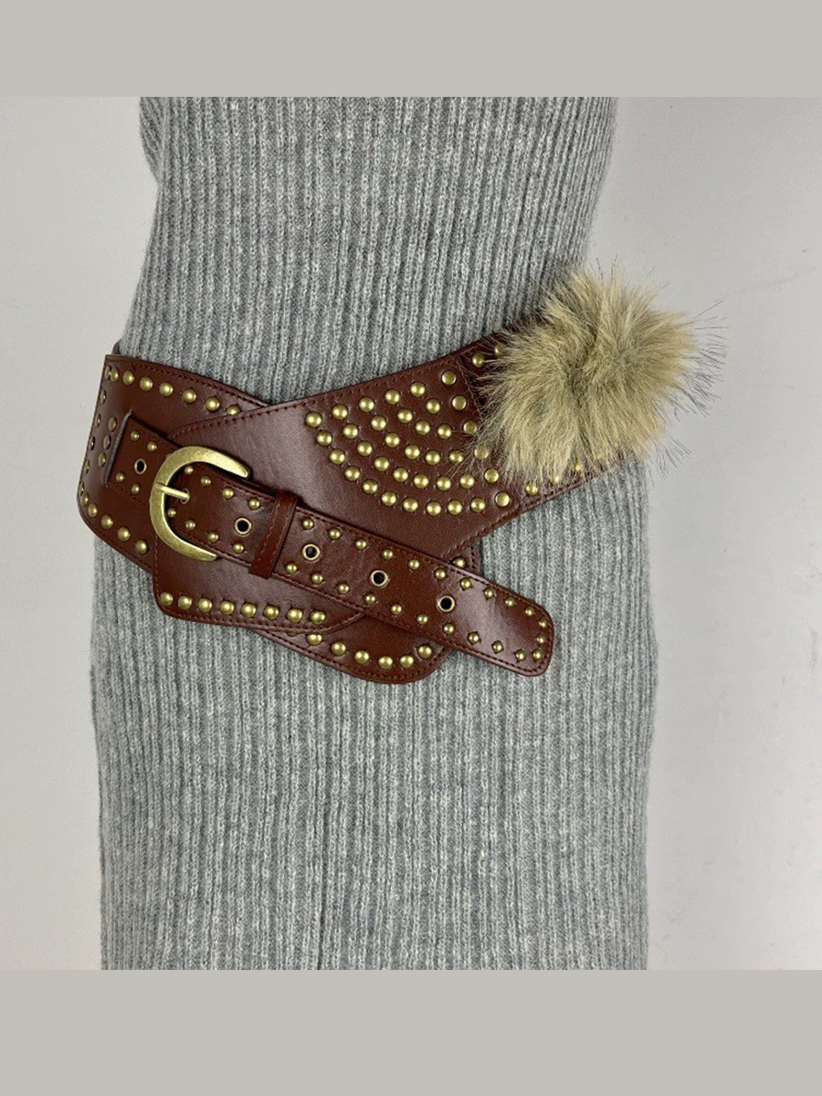 Cinturón de Mujer Retro Versátil con Pelo y Cuero Sintético