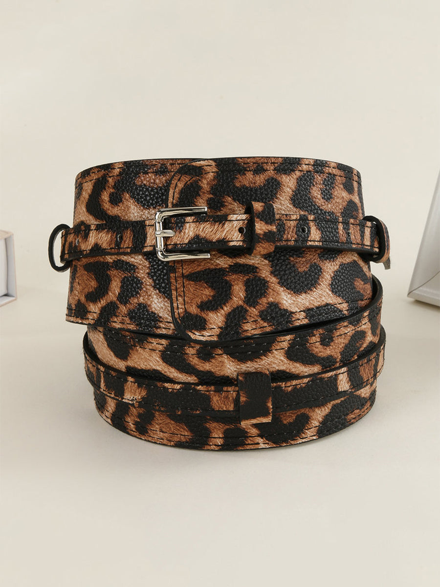 Cinturón de Cintura de Mujer con Estampado de Leopardo y Diseño Asimétrico en Cuero Sintético MDA1699H0I